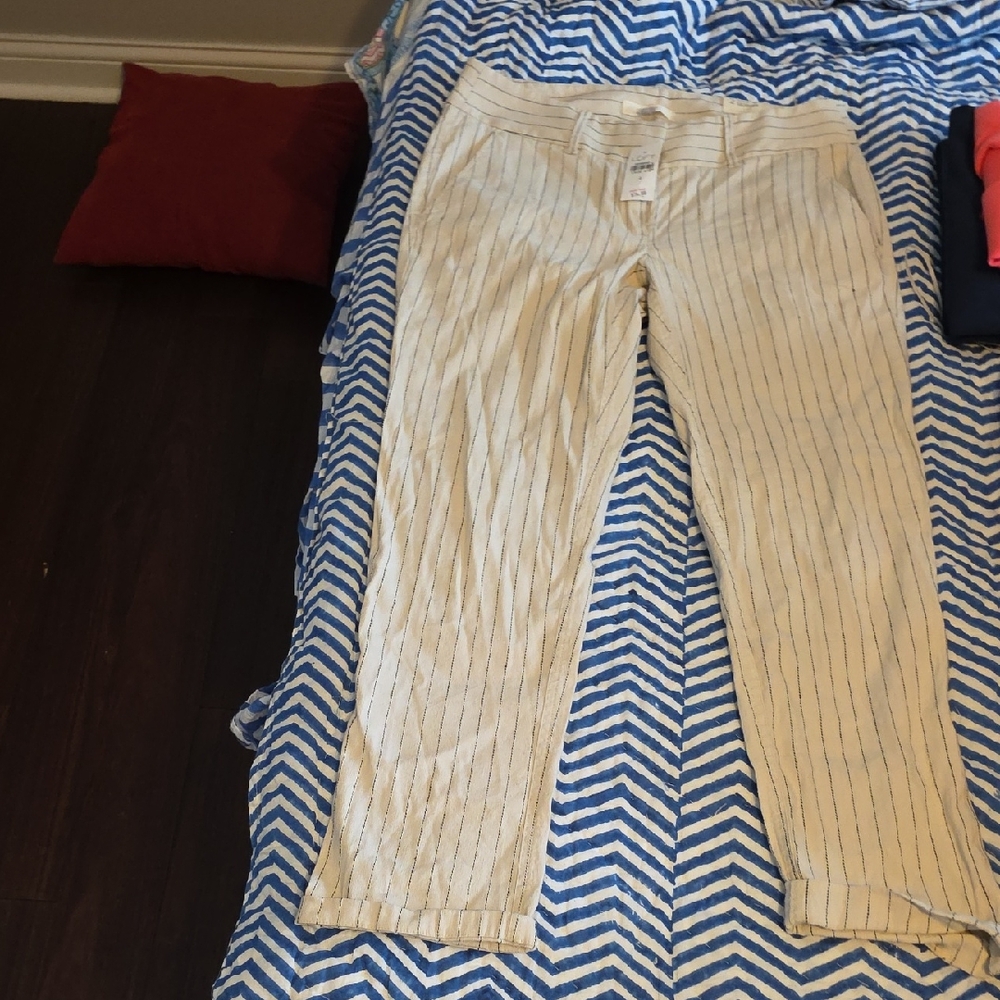 LOFT Cream and Black Pinstripe Trousers